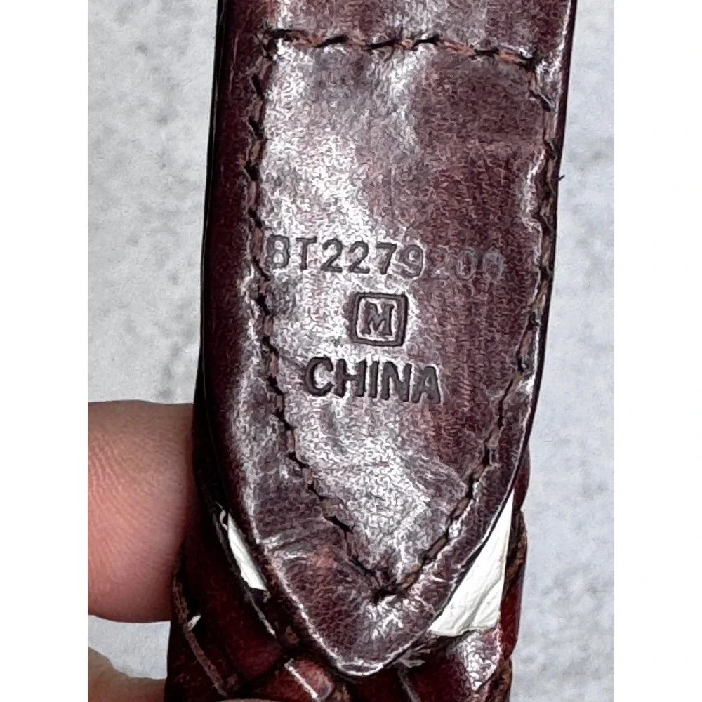 Fossil Mens Brown Braided Woven Genuine Leather Belt Silver Hardware BT2279200 M